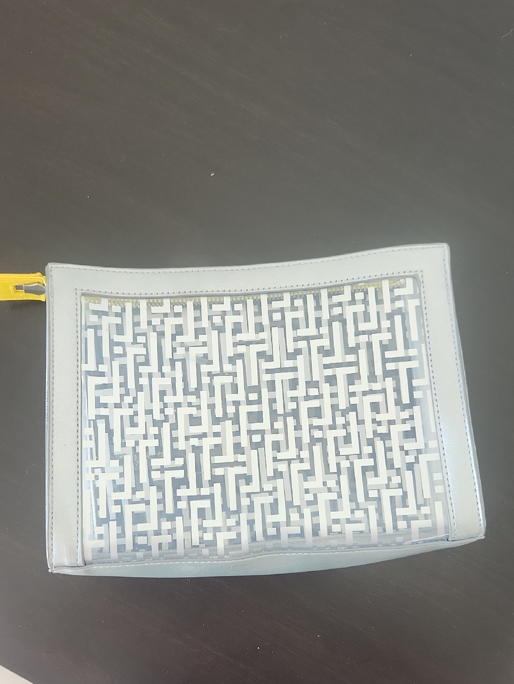 Silver Clear Patterned Cosmetic Pouch with Yellow Accent